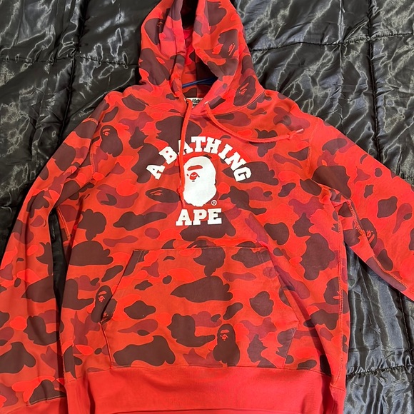 BAPE RED CAMO PULLOVER HOODIE SZ XL - Picture 1 of 4